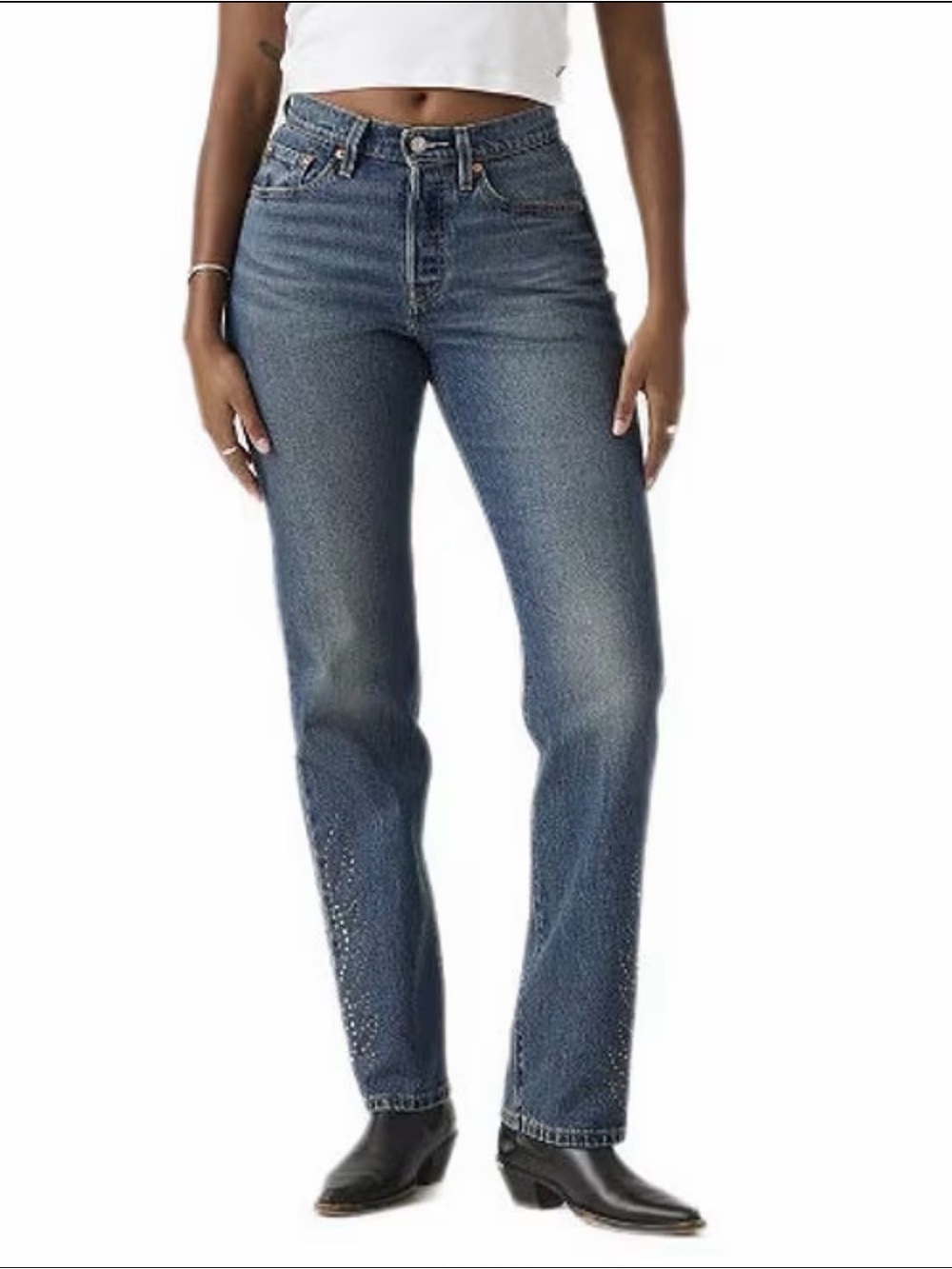 Levi’s 501 Curve Jeans Straight Leg Button fly Embellished Hem W26 L30